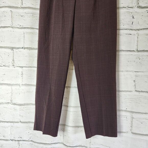 H&M Womens Pants Pull On Brown Plaid Polyester Straight Stretch Trousers 6 - Picture 7 of 10